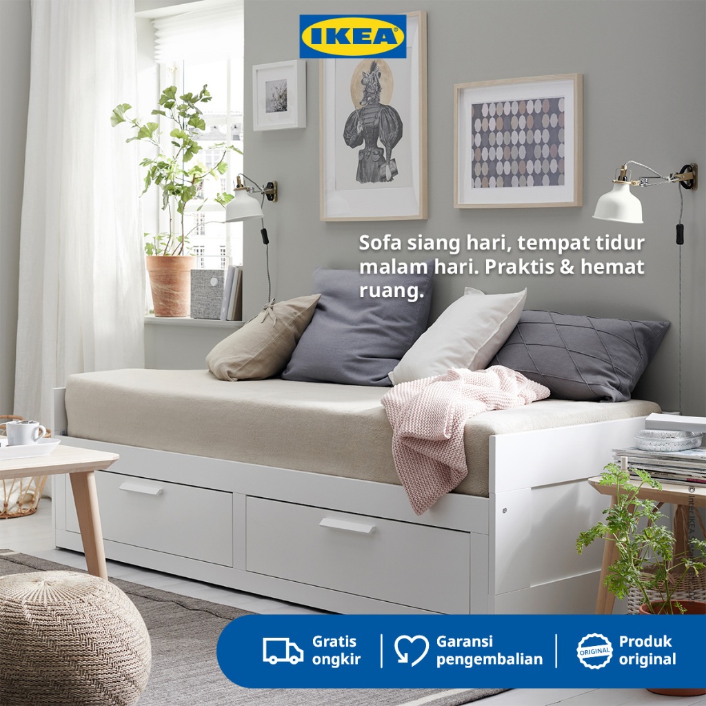IKEA BRIMNES Rangka Tempat Tidur / Dipan Dengan 2 Laci Putih 80x200cm
