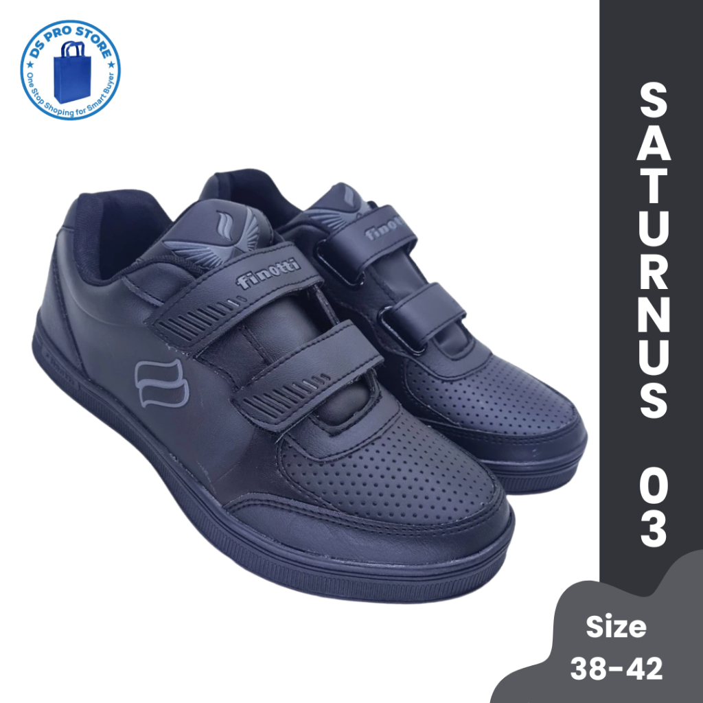 FINOTTI SATURNUS 03 REMAJA / SEPATU SEKOLAH PEREKAT PRIA WANITA / Sneakers Kekinian Hitam Polos