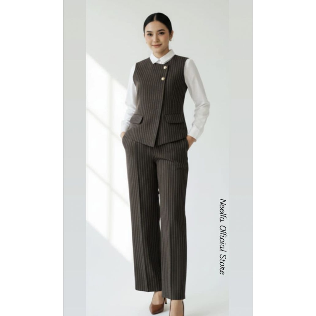 Outfit Kerja Wanita Terbaru / Kemeja Vest Celana Setelan Import / Baju Kantor Muslimah Baju Set Kant