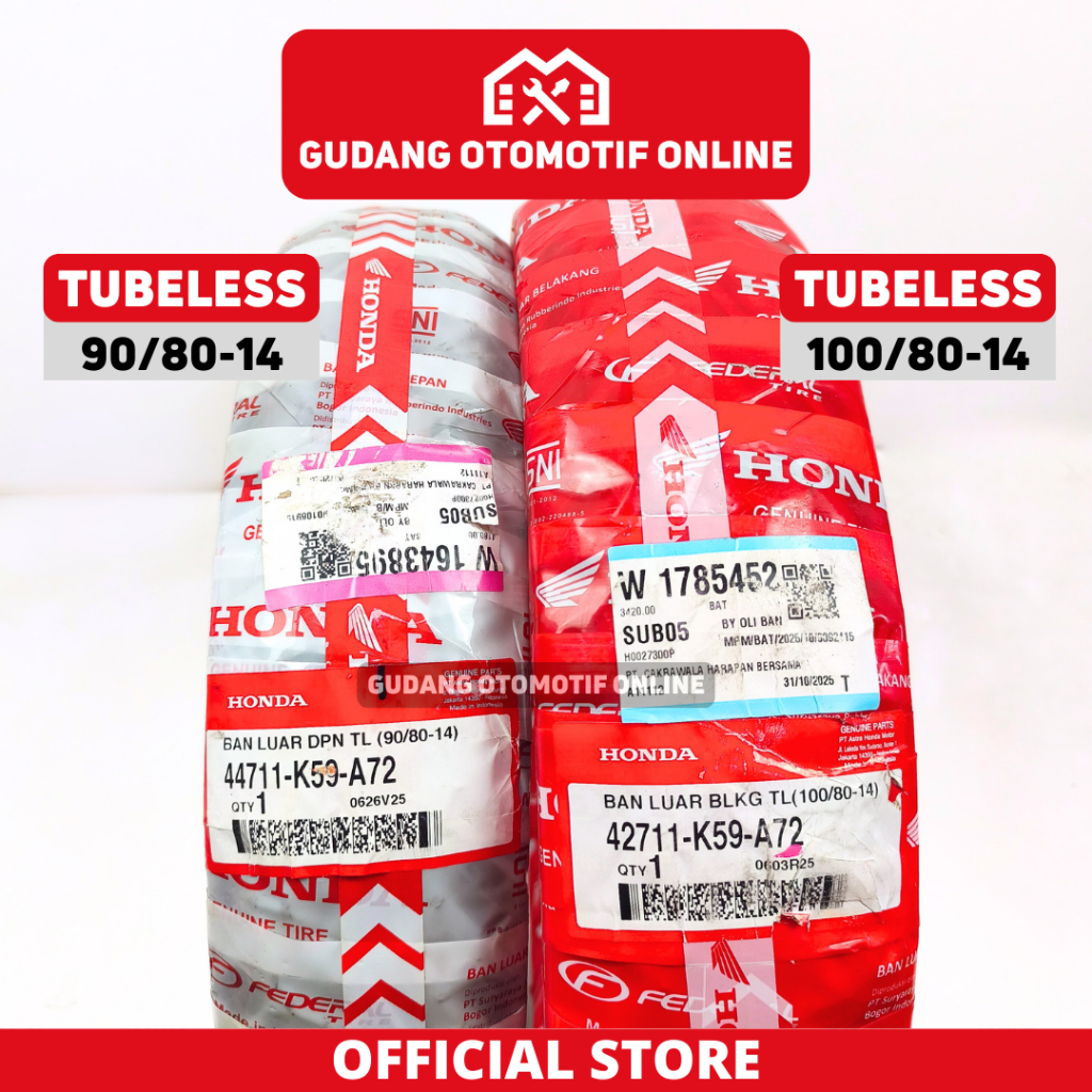 Ban Motor Tubeless Honda Federal AHM Depan 90/80 Ring 14 Belakang 100/80 Ring 14 Vario
