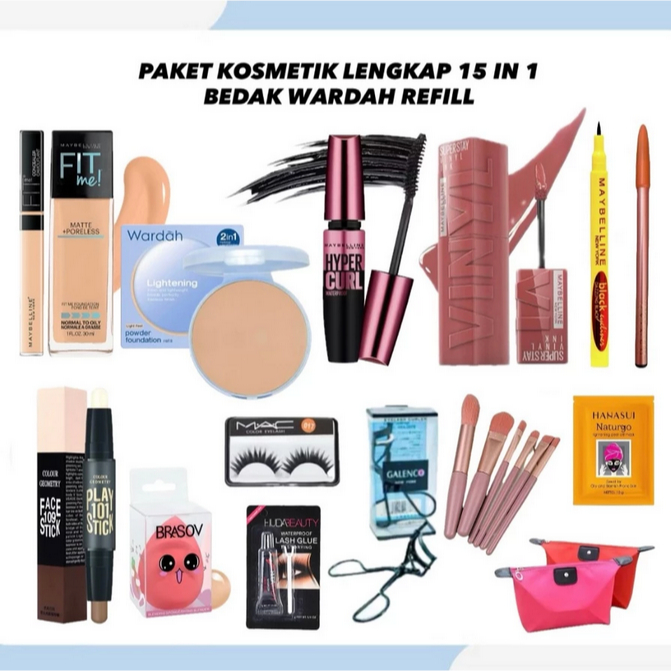 Paket MakeUp Super Lengkap Bedak Wardah Refill 15 IN 1 - Paket Kecantikan Lengkap Hemat
