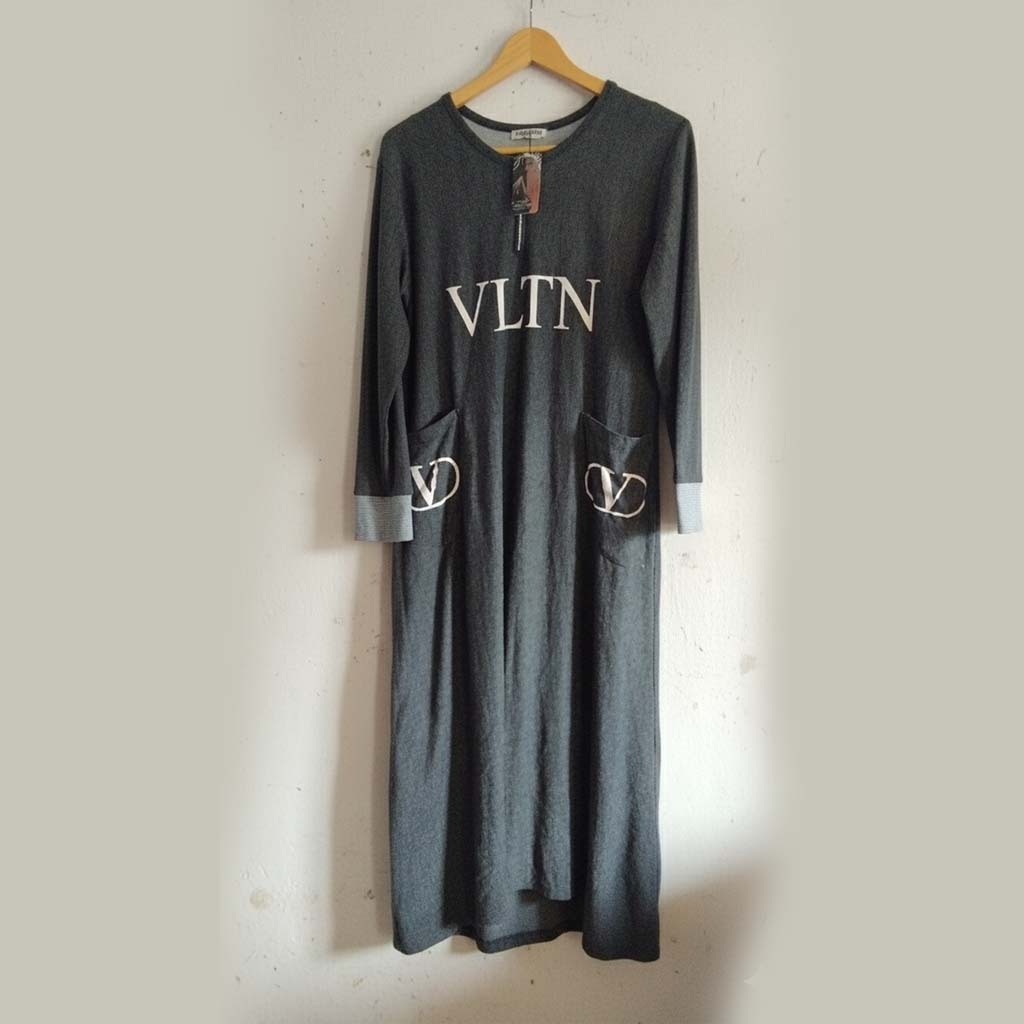 Dress VLTN Kaos Lengan Panjang Casual Korean Style - Gamis Wanita Bahan Kaos Premium Import Ada Saku
