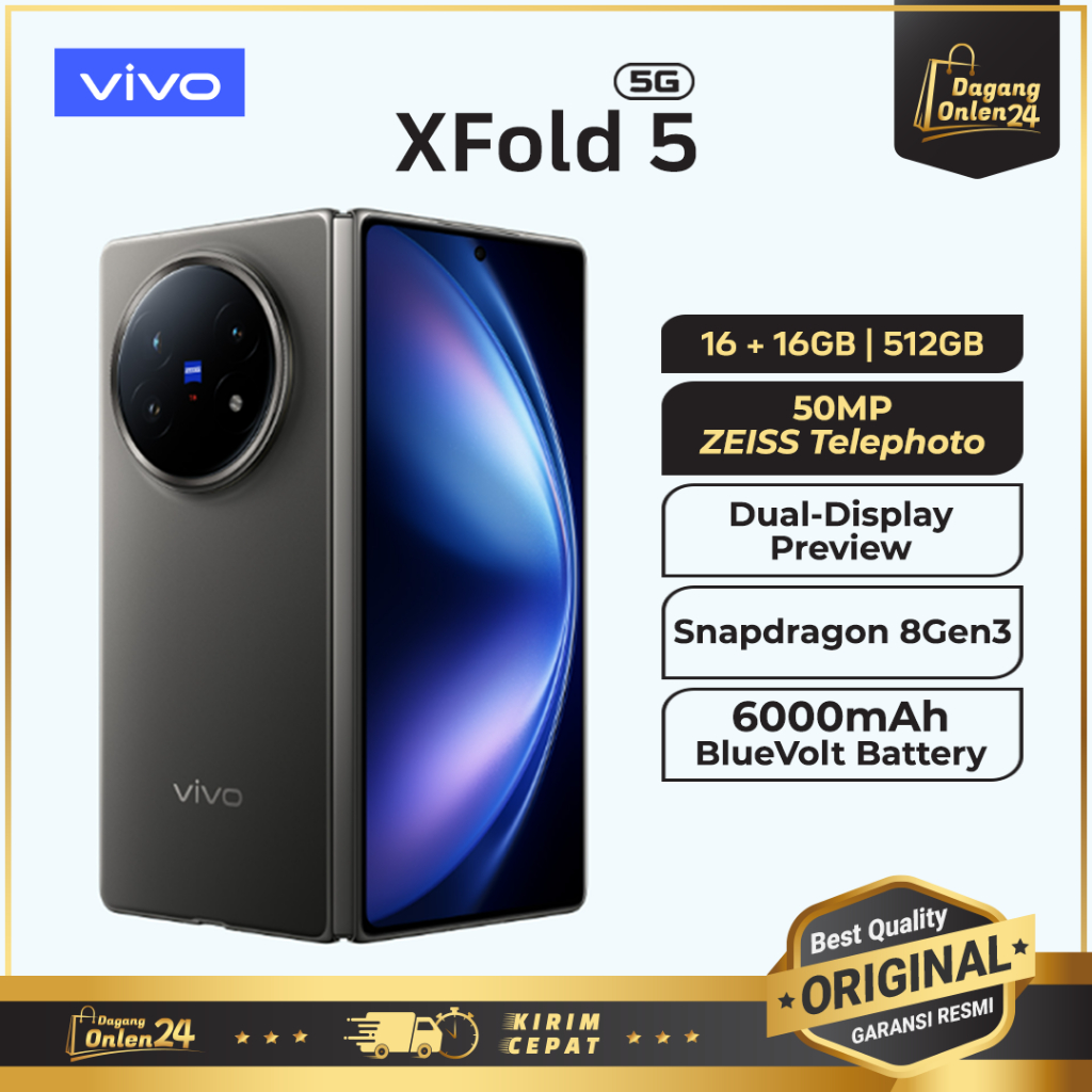 HP Vivo XFold 5 5G 16/512GB HP Lipat Ram Besar Telephoto Handphone Kamera Terbaik Xfold5 HP Gaming