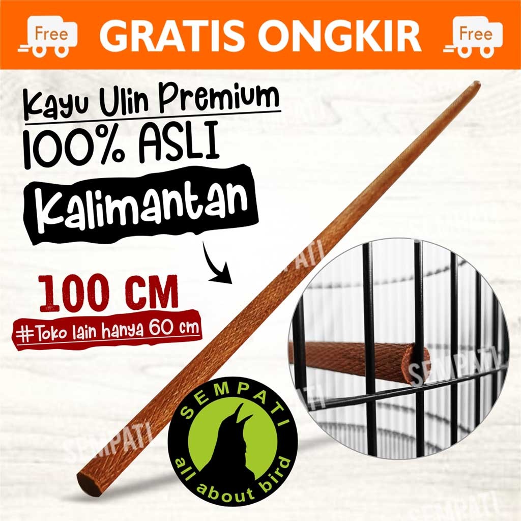 SEMPATI Tangkringan Pangkringan Kayu Ulin Halus Panjang 1 Meter Diameter 14mm Sangkar Kandang Bulat 