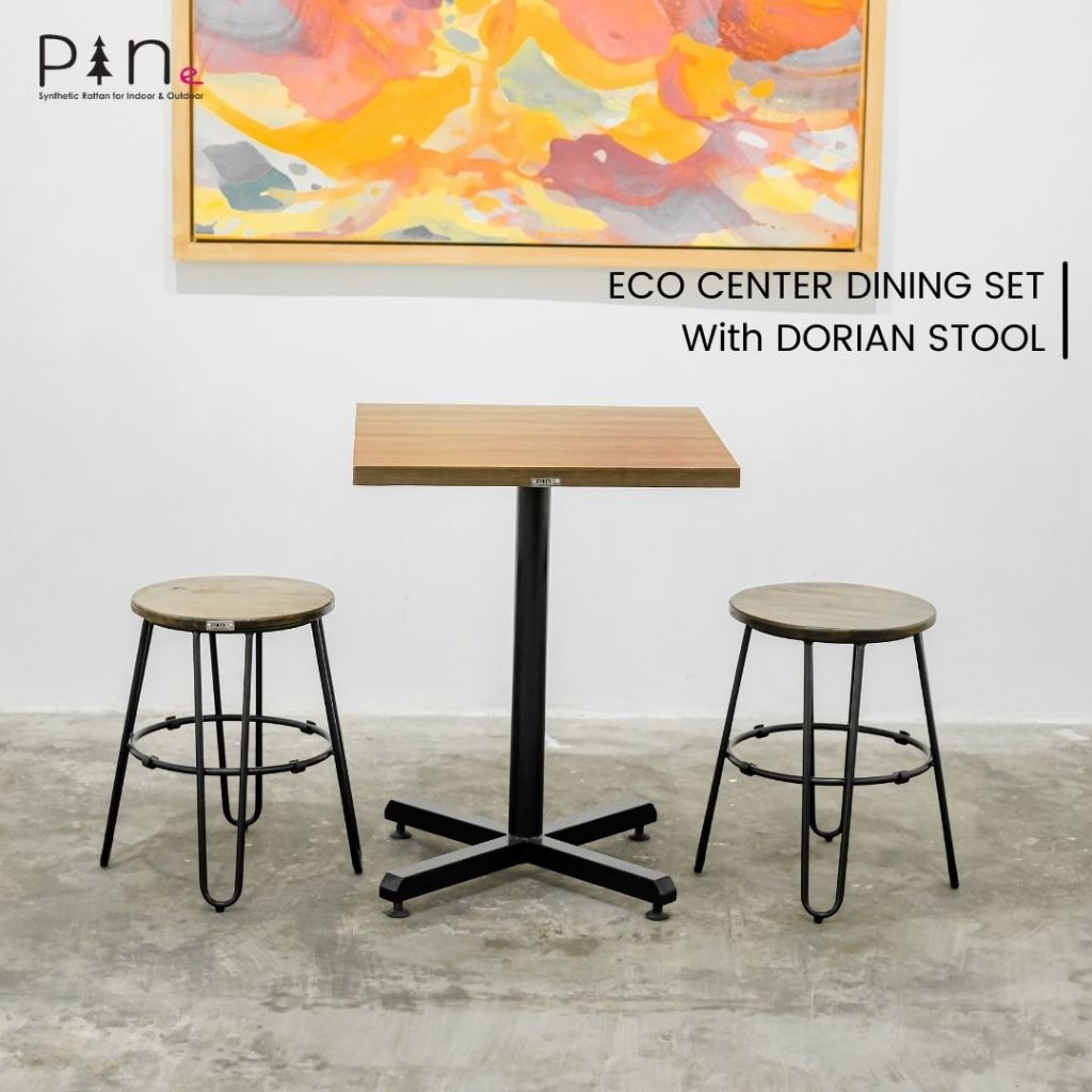 Set Meja Makan HPL  Kursi Stool Minimalis Modern Cafe Resto Murah / Eco Center Dining Set - Dorian S