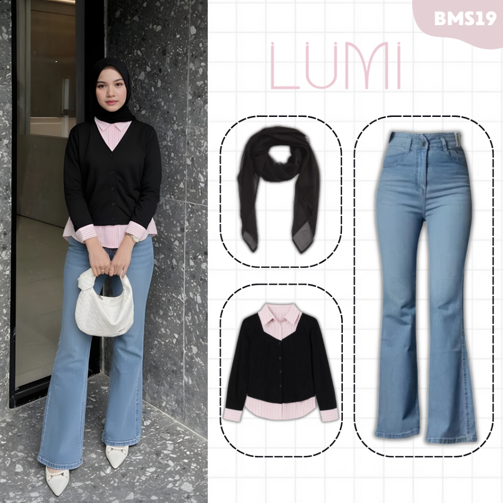 One Set Korean Style {Yuki Top, Cutbray Jeans, Kulot Jeans, Bella Square} Outfit Kekinian SET BMS19