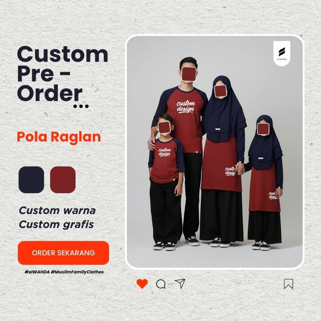 Baju Couple Custom Keluarga Ayah Ibu Anak Custom Nama Tulisan Model Raglan 2 Warna