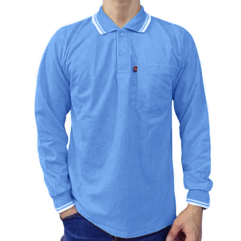 Noveli wear - Kaos Kerah Polo Pria Saku Polos Lengan Panjang | Polo Shirt Seragam Polos Casual