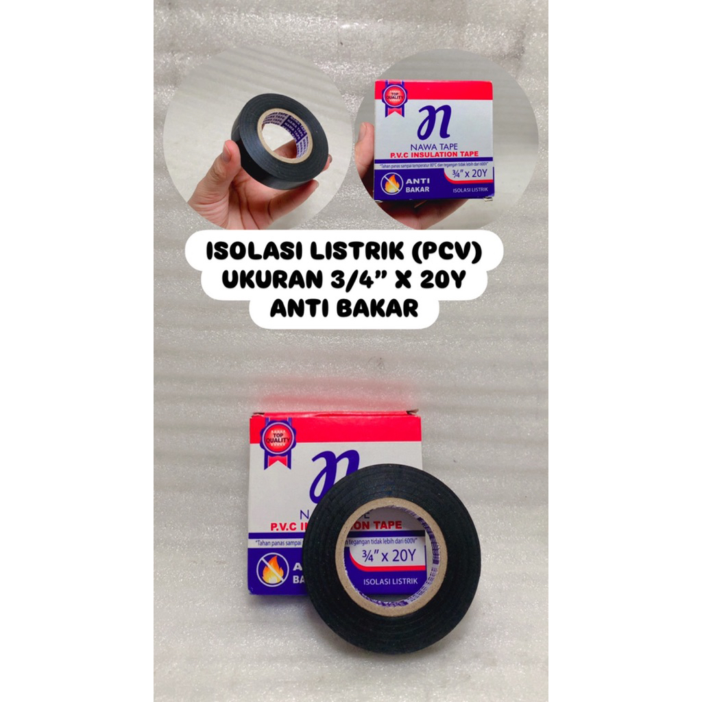 Isolasi listrik Nawa tape 3/4” X 20Y solasi PVC anti bakar insulation tape lebar 16mm