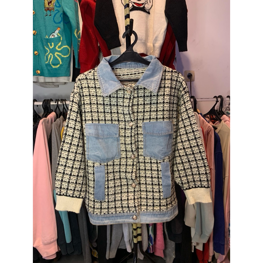 cardigan tweed mix denim//cardigan rajut tweed
