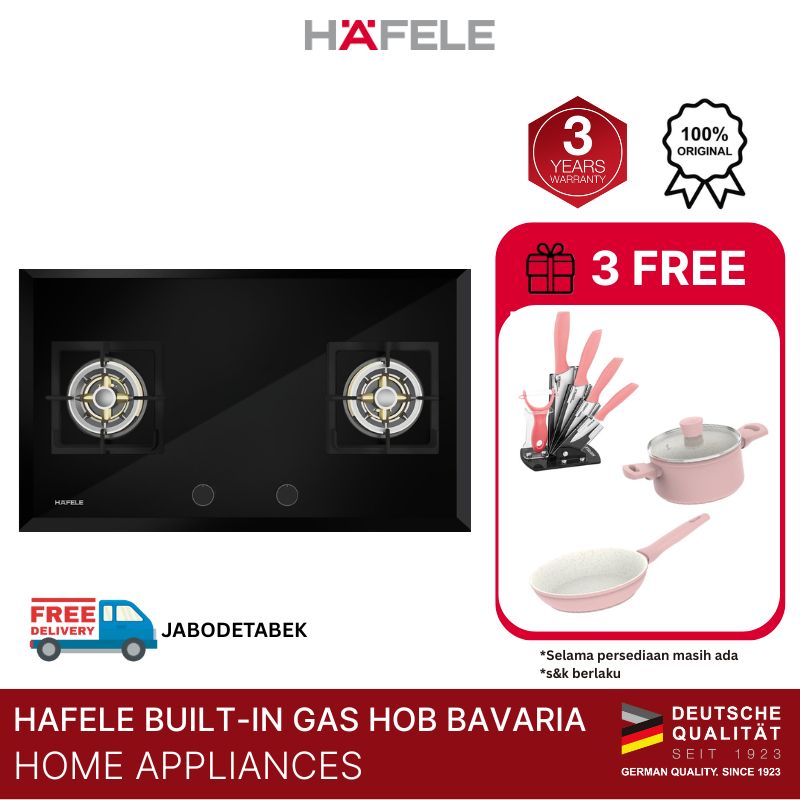 Hafele Bavaria Kompor Tanam Gas 2 Tungku Hitam -  Built-in Gas Hob Black