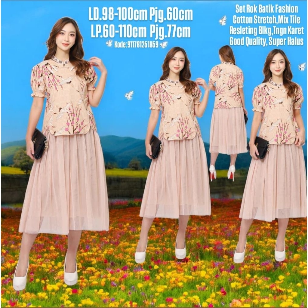 Setelan rok dan Blouse batik wanita fashion modern terbaru model Shanghai Imlek pesta