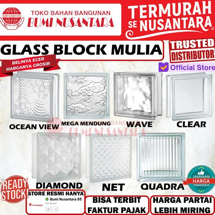 Glass Block Mulia Ocean View 190x190x95 Diamond Clear Quadra Net Wave Mega Mendung Glasblok Gelas Bl
