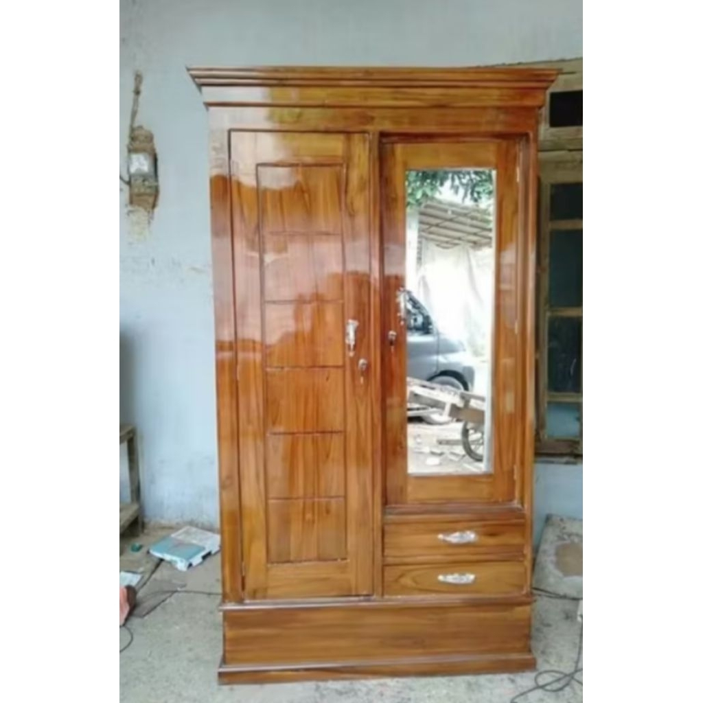 lemari 2 pintu kayu jati full tanpa triplek