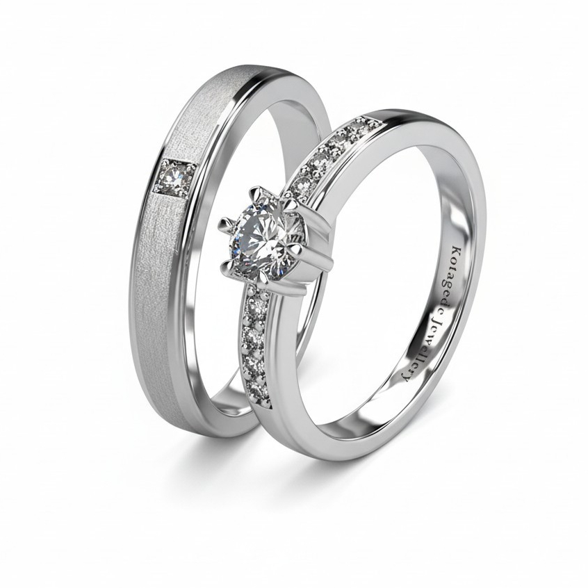 Kotagede Jewellery - Cincin Custom Premium Couple Tunangan Emas Putih 3k, Palladium, dan Silver 950