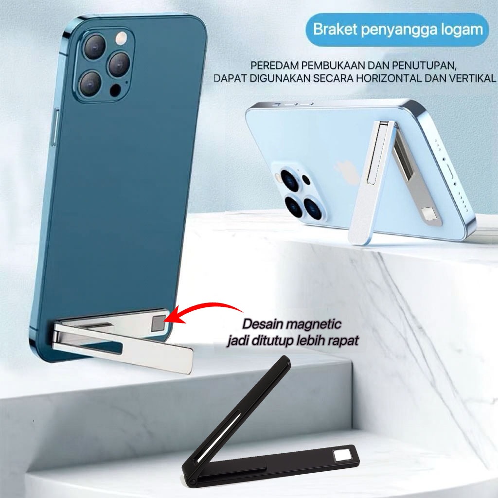 Fold Stand Aluminium Phone Holder Mini Lipat HP Universal Stand / Dudukan Handphone