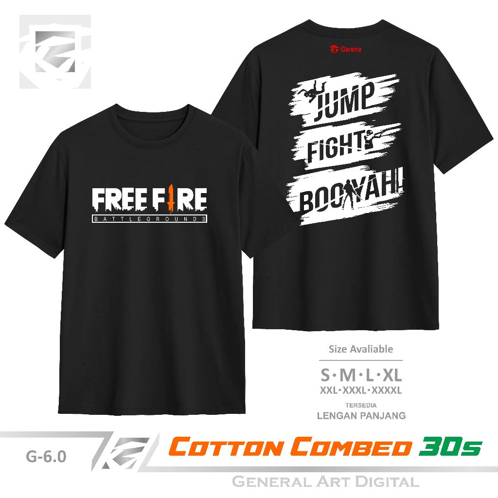 Baju Kaos Game Freefire Jump Fight Booyah T-Shirt pria wanita kaos FF Booyah