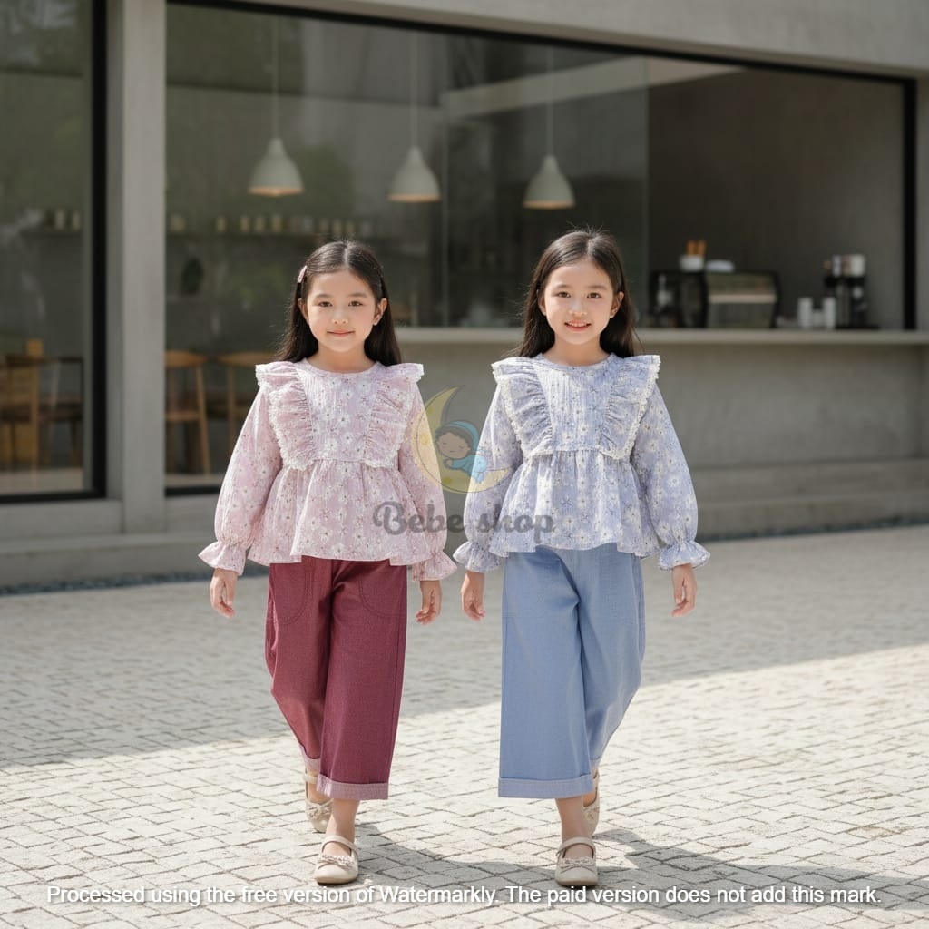 Setcell 1 Stel Baju Celana Tunik Pakaian Muslim Kid Bju Ngaji Stelan Perempuan Umur 6-10Th Idul Fitr