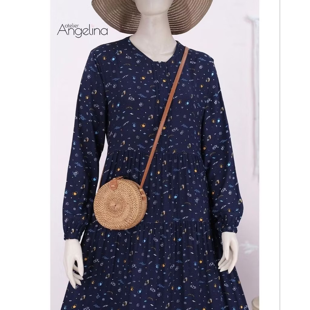 [SIAP KIRIM] BELLA DRESS GEO MEMPHIS NAVY REJECT SIZE L BY ATELIER ANGELINA