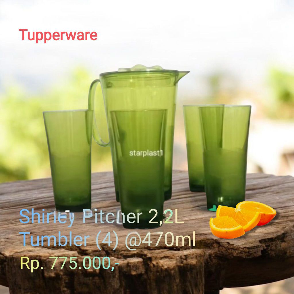Shirley Pitcher Tumblers Crystal Hijau Tupperware | Tempat Air dan 4 gelas