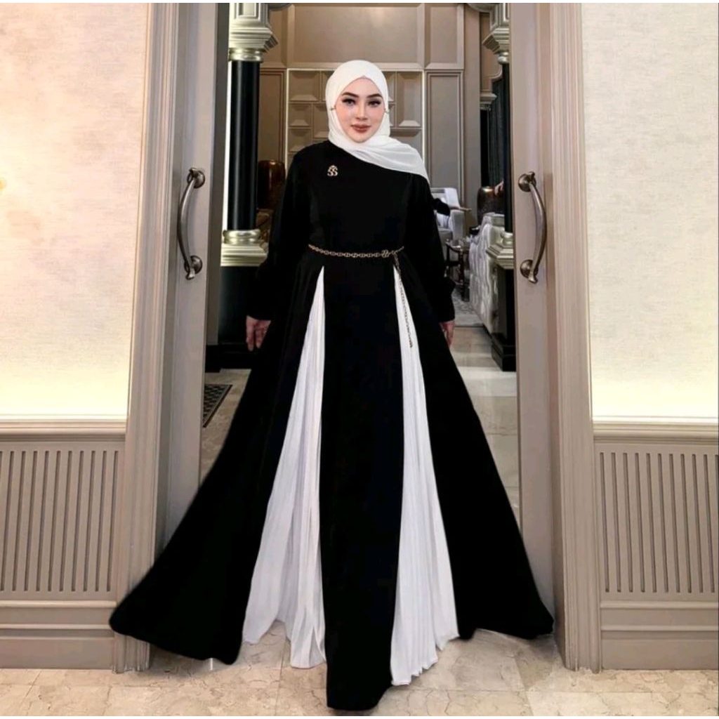 Shellasaukia gamis abaya hitam putih