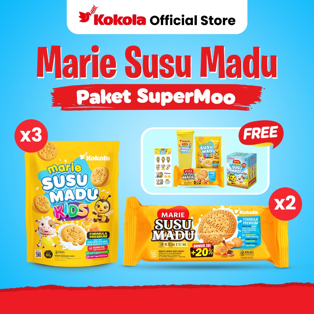 Biskuit Kokola Marie Susu Madu - Paket SuperMoo -  Isi 5 pcs - MIX 2 Varian Marie Susu Madu - Lezat,