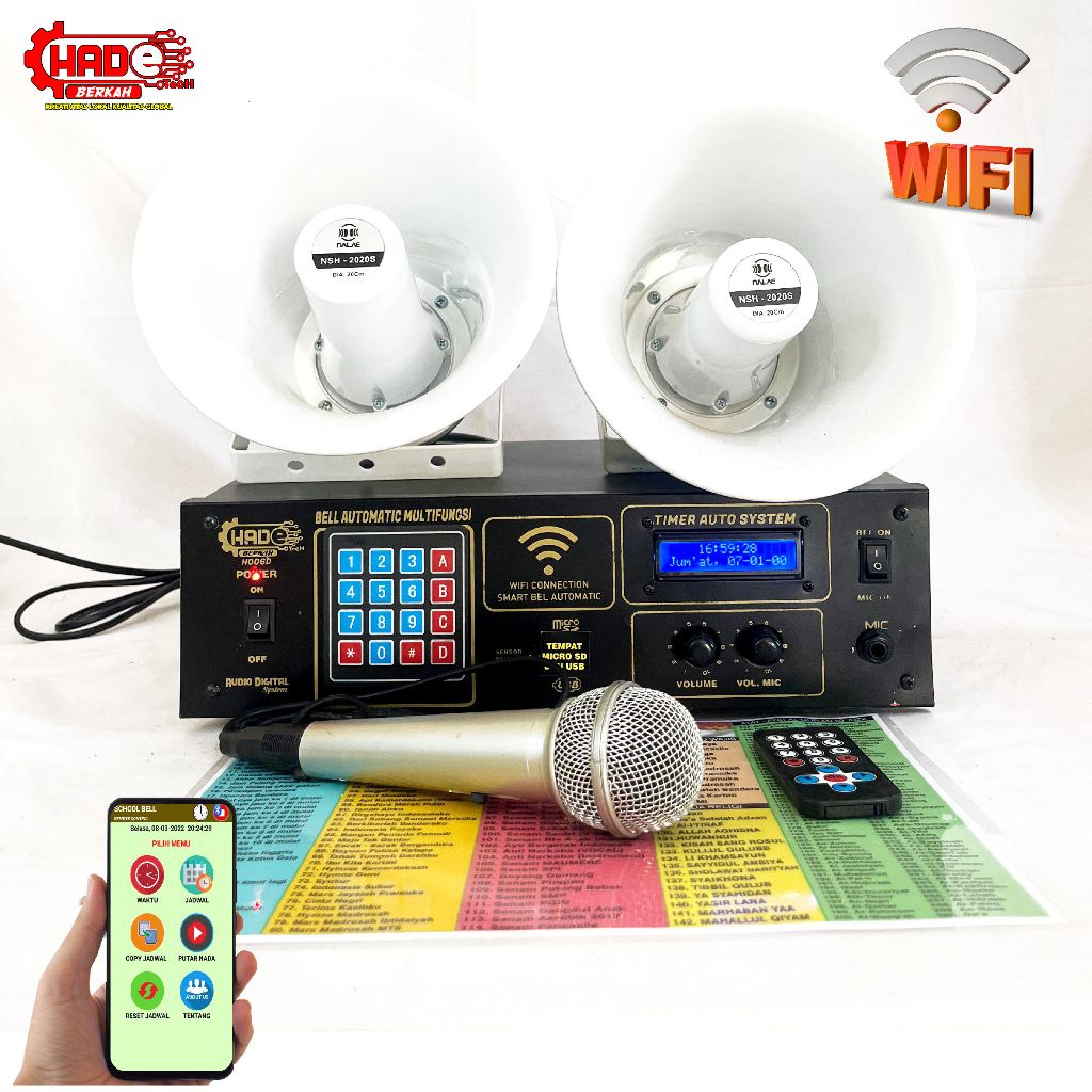 BEL SEKOLAH OTOMATIS SETING WIFI  2 SPEAKER LENGKAP