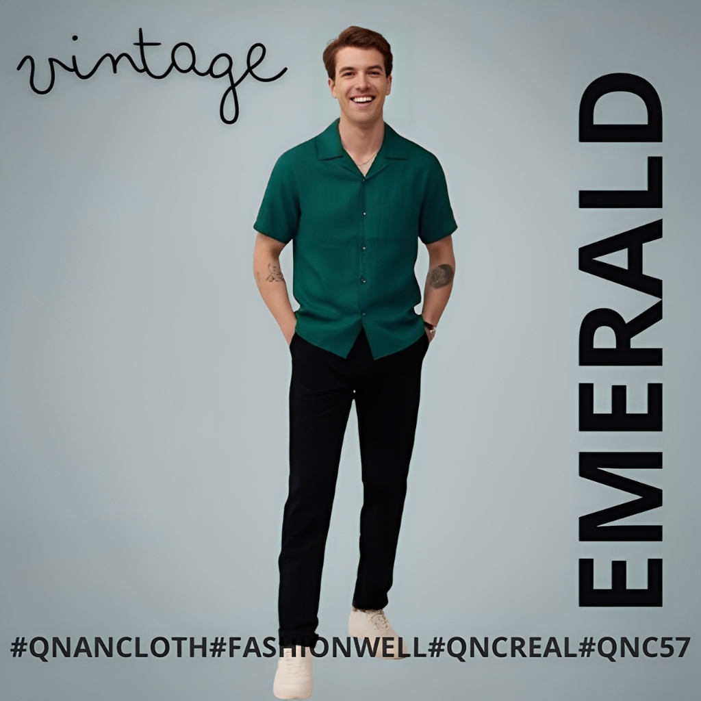 Green Emerald Kemeja Vintage Pria Emerald Stylish, Nyaman, dan Elegan untuk Sehari-hari