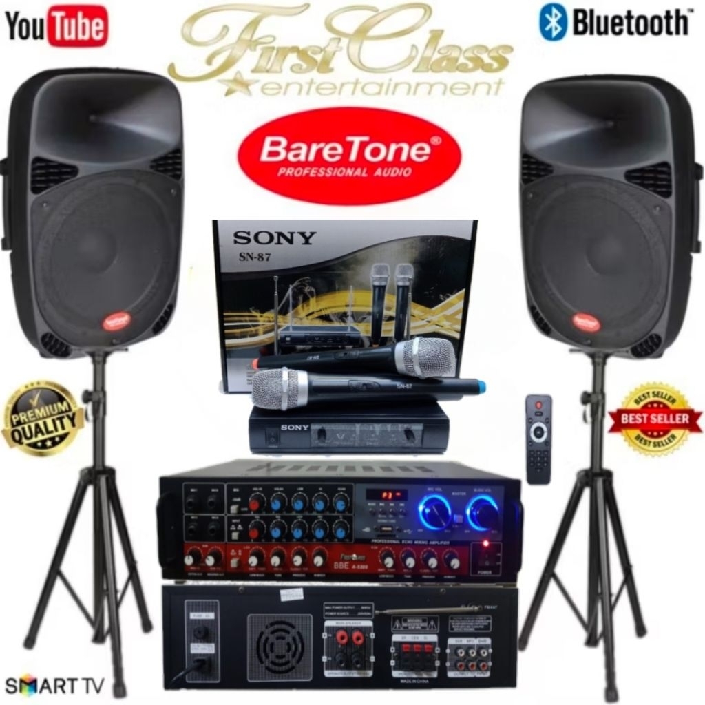 Paket Speaker Baretone 15 inch full power sound system outdoor indoor ampli Bluetooth Original