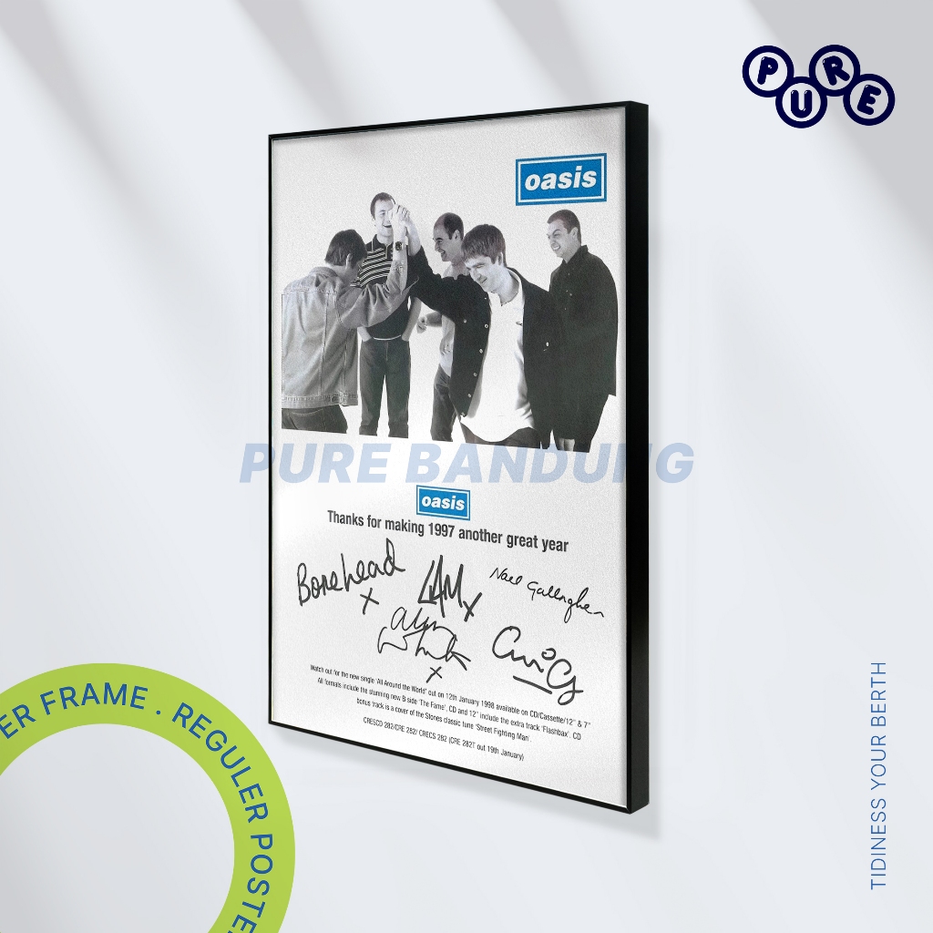 PURE BANDUNG – Poster OASIS BAND 1997 Tribute | Bingkai Frame Dekorasi Dinding Musik Rock Aesthetic 