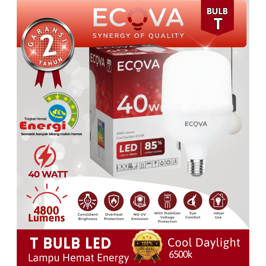 Ecova - Lampu 40 Watt T Bulb LED Kapsul
