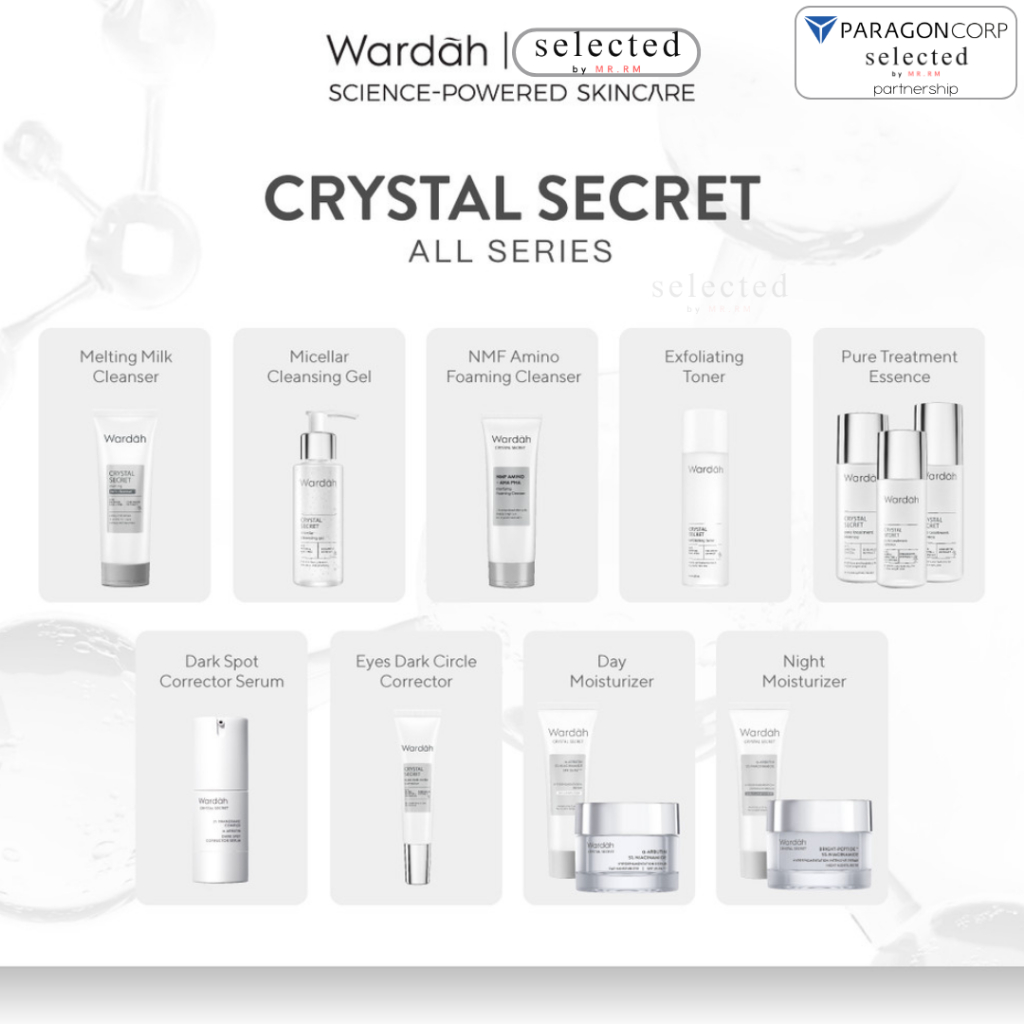 WARDAH Crystal Secret Series Lengkap - Milk Cleanser, Micellar Cleansing Gel, Foaming Cleanser, Exfo
