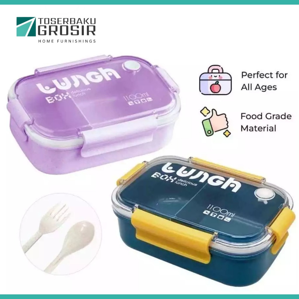Kotak Makan Siang Sekat / Lunch Box Anak Kotak Makan 1100ml Free Sendok