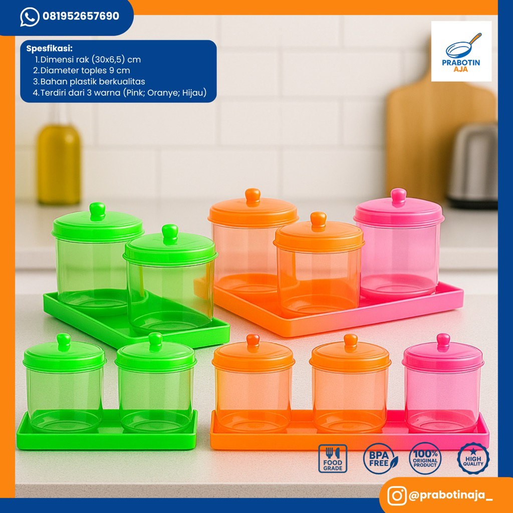 Tempat Bumbu Set – Rak + 3 Toples Plastik