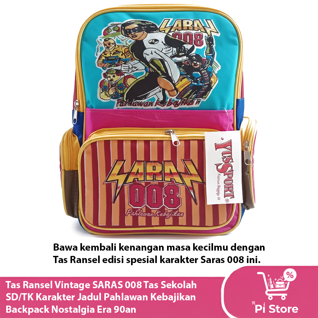 Tas Ransel Vintage SARAS 008 Tas Sekolah SD/TK Karakter Jadul Pahlawan Kebajikan Backpack Era 90an
