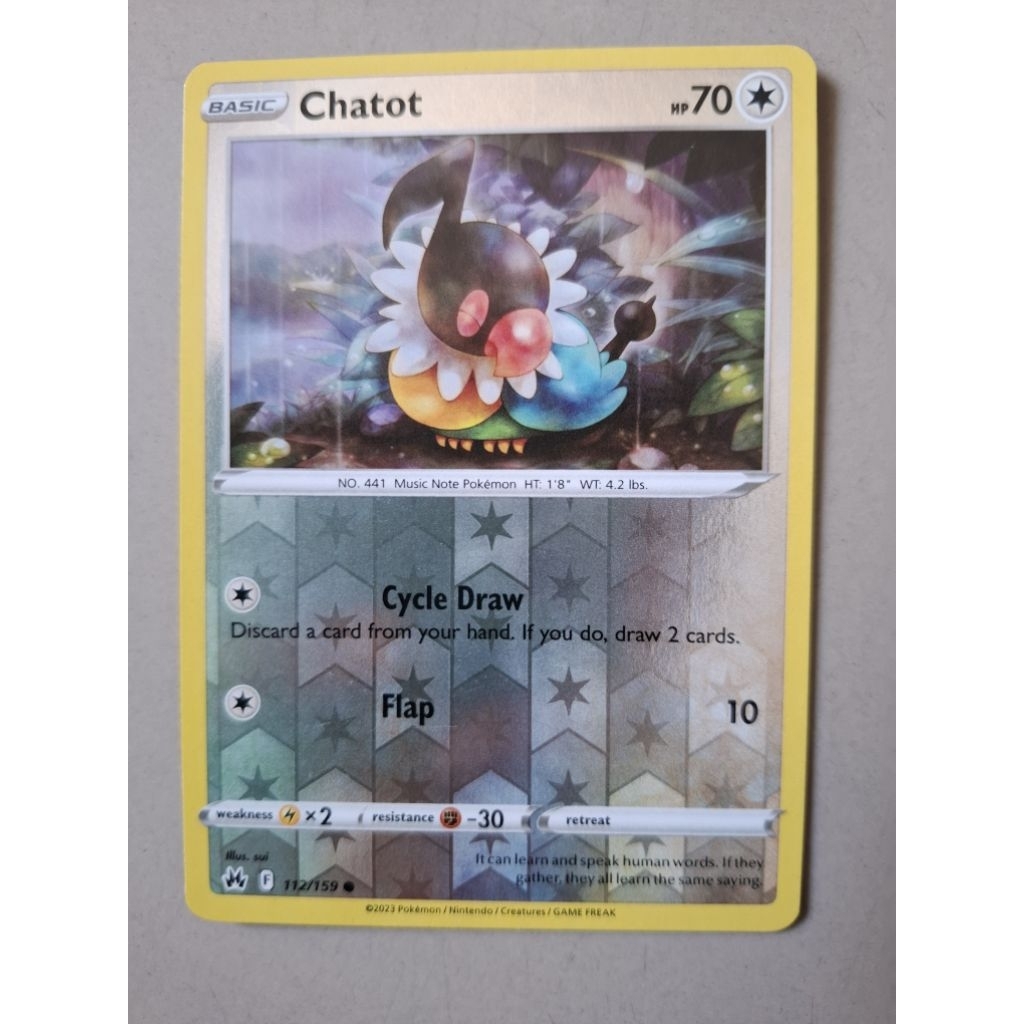 kartu pokemon original holo reverse chatot f 112/169
