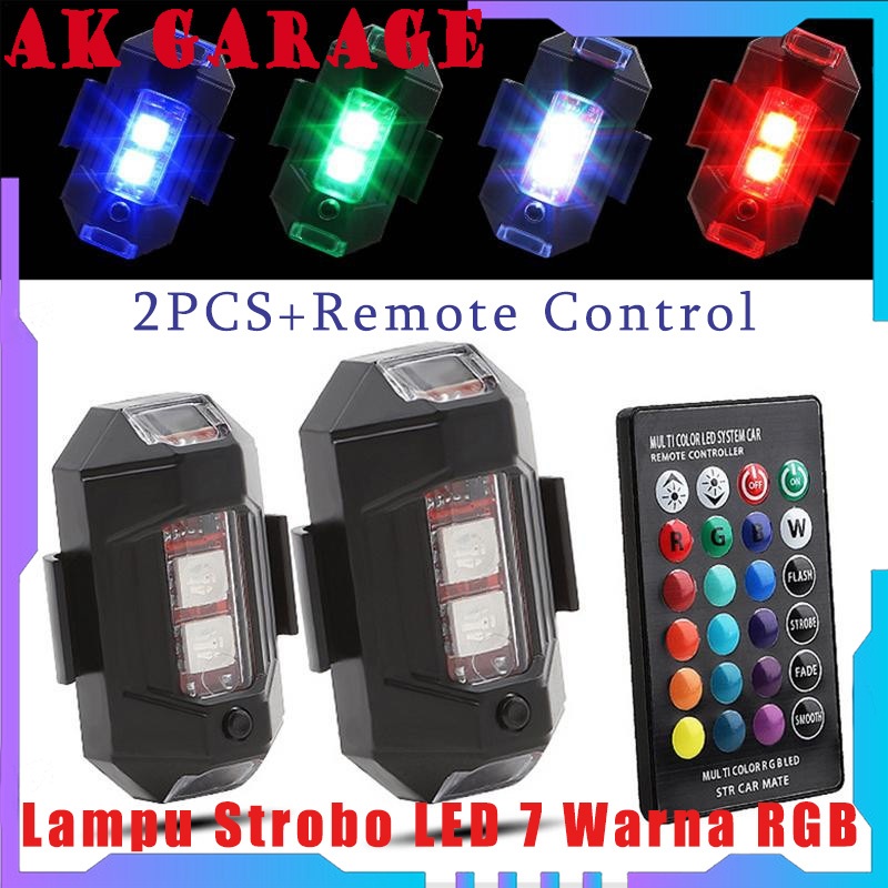 Lampu Strobo LED 7 Warna RGB  Lampu Safety Kedip Pesawat Lampu Sein Darurat untuk Motor & Mobil Univ