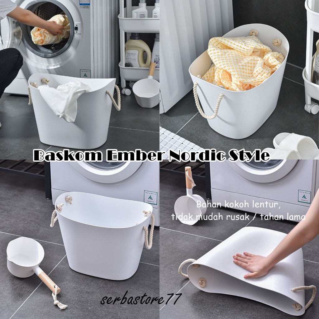 Baskom Air Ember Putih Estetik Nordic Style Mewah Multifungsi Peralatn Kamar Mandi