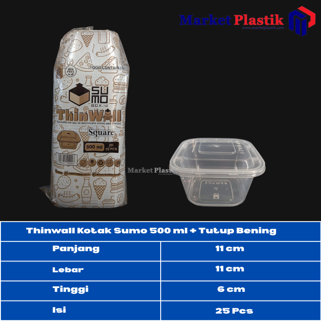 THINWALL KOTAK SUMO 500ML ISI 25 SET THINWALL KOTAK MAKAN PERSEGI THINWALL BENING