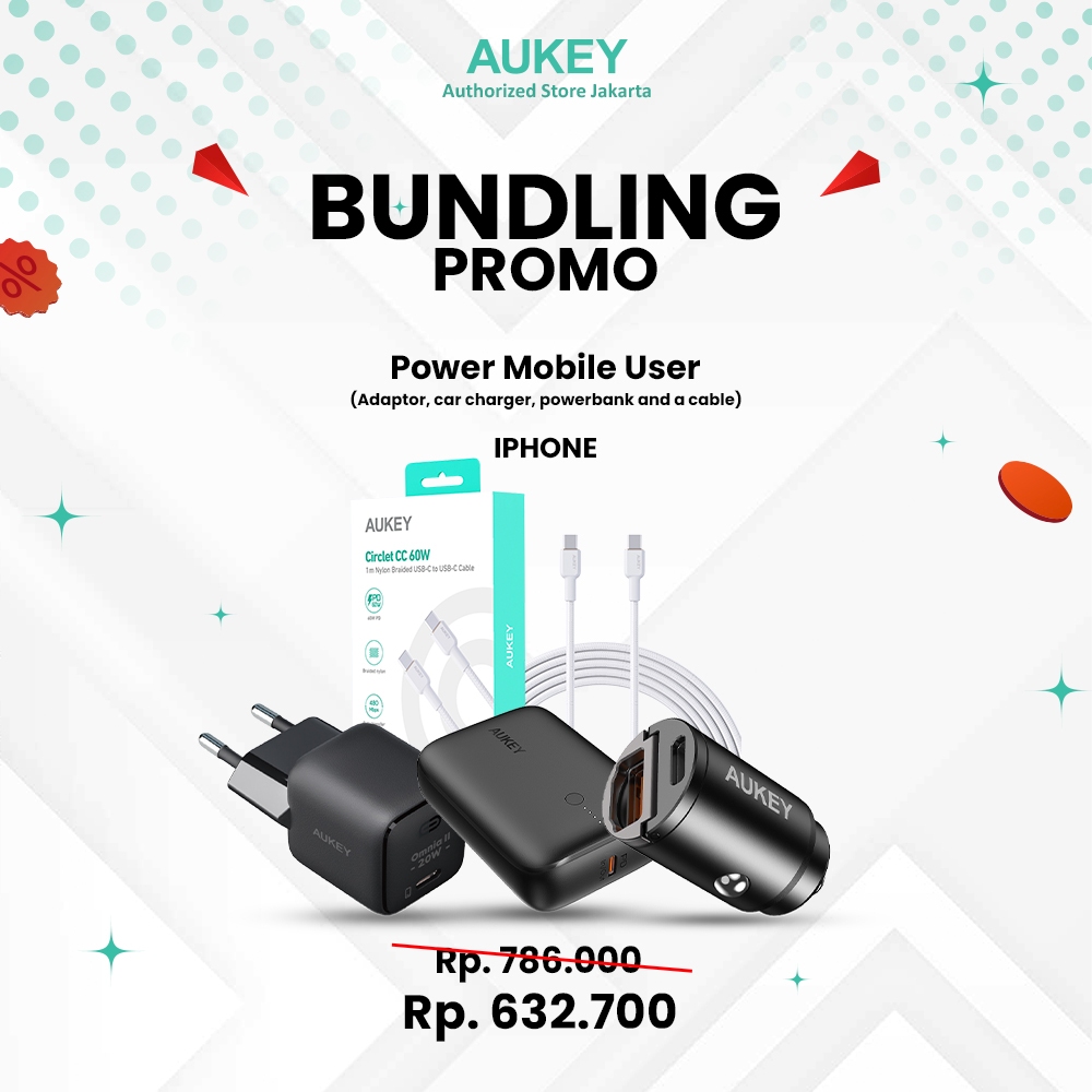 AUKEY BUNDLING | Power Mobile User 2 (Wall Charger, Car Charger, Powerbank & Kabel)