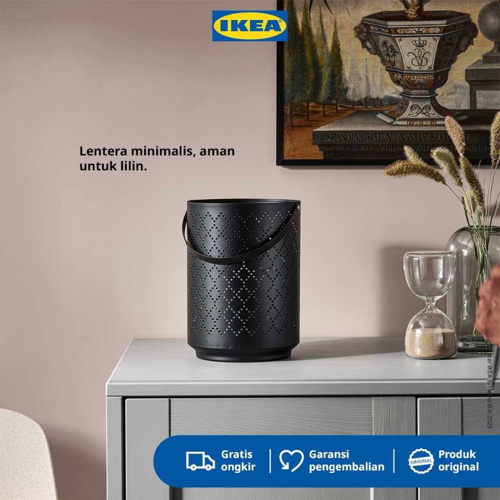 IKEA URSKILJA Tempat Lilin Bentuk Lentera Minimalis Hitam 22cm