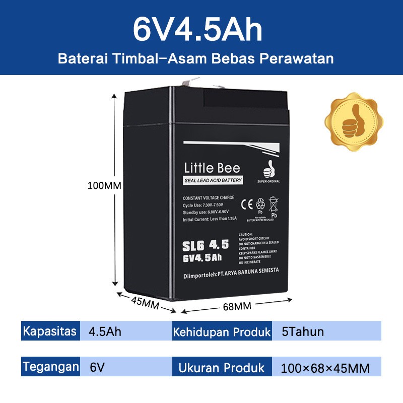 Aki Kering 6V 4,5Ah Aki Kering Aki Mobil Mainan 6V Battery UPS ACCU 6V Garansi 2 Tahun