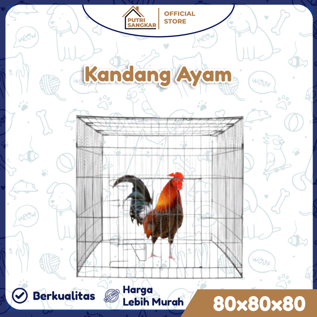 Kandang Ayam Besi Lipat 80X80X80 Kandang Kotak Umbaran Ayam