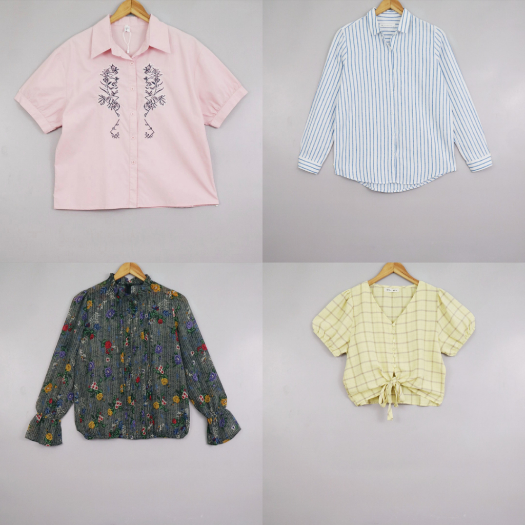 KATALOG 43 - Kemeja Atasan Wanita Muslim Dewasa Kemeja Bordir Bahan Linen Blouse Rayon Motif Babydol