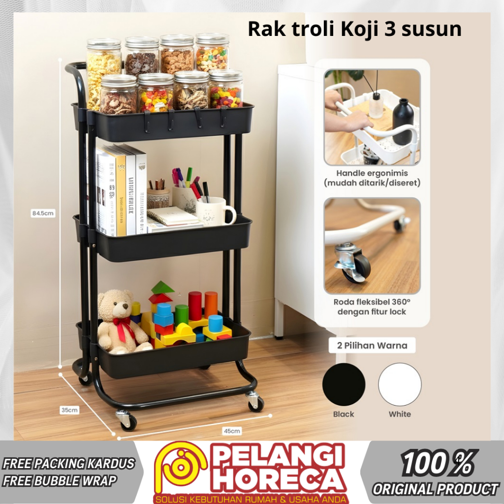 Rak Troli Susun Serbaguna 3 susun & 4 susun | Rak Troli Plasik | Rak Troli Besi