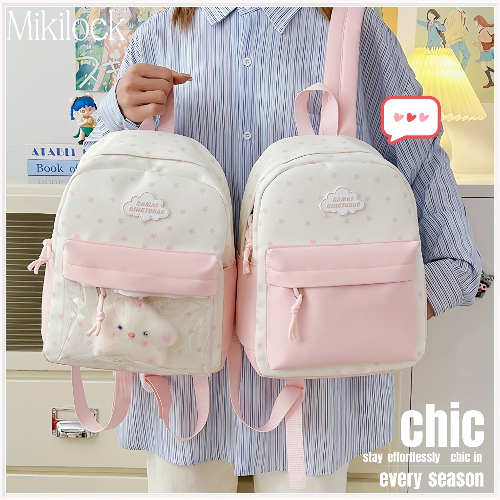 Mikilock Tas Sekolah Soft Pink Tas Ransel Mini Wanita Lucu Ransel Pelajar Tas Sekolah Anak cewek sma