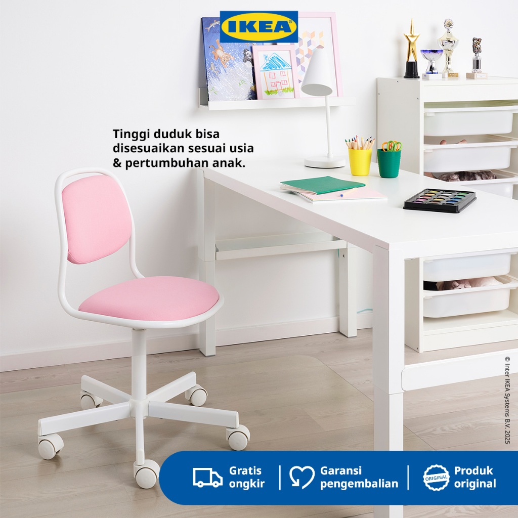 IKEA ORFJALL Kursi Kantor / Kerja Putar Minimalis Kuat Merah Muda