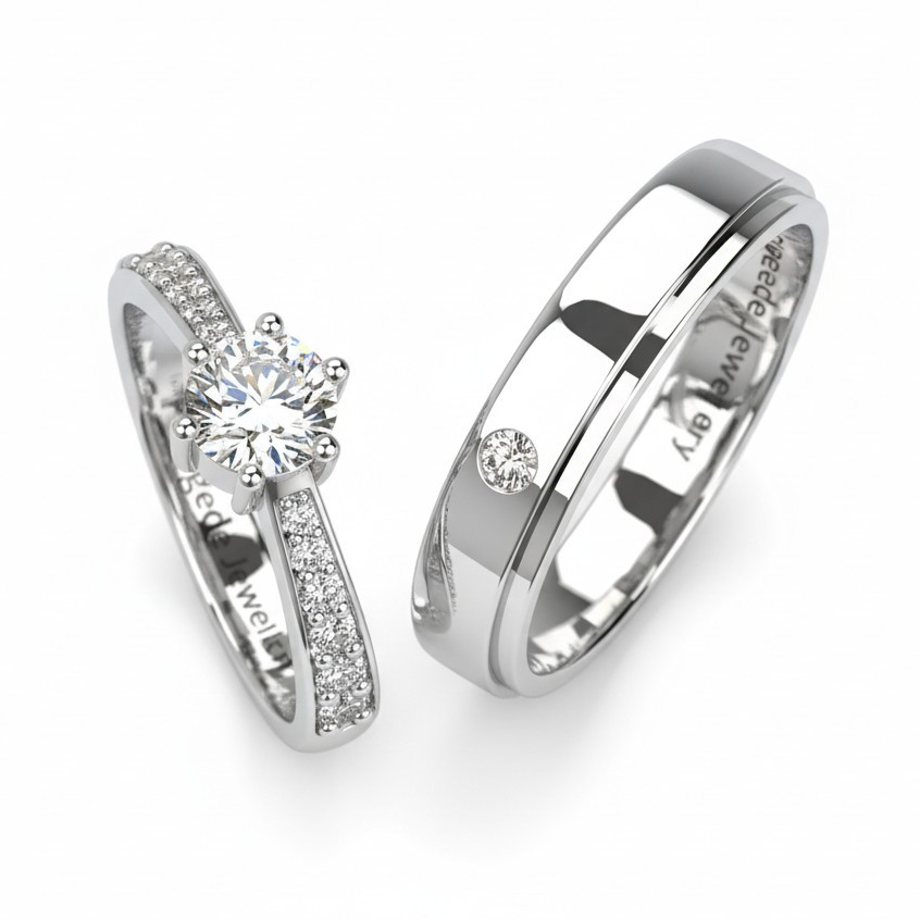 Kotagede Jewellery - Cincin Custom Premium Couple Nikah Emas Putih 3k, Palladium, dan Silver 950