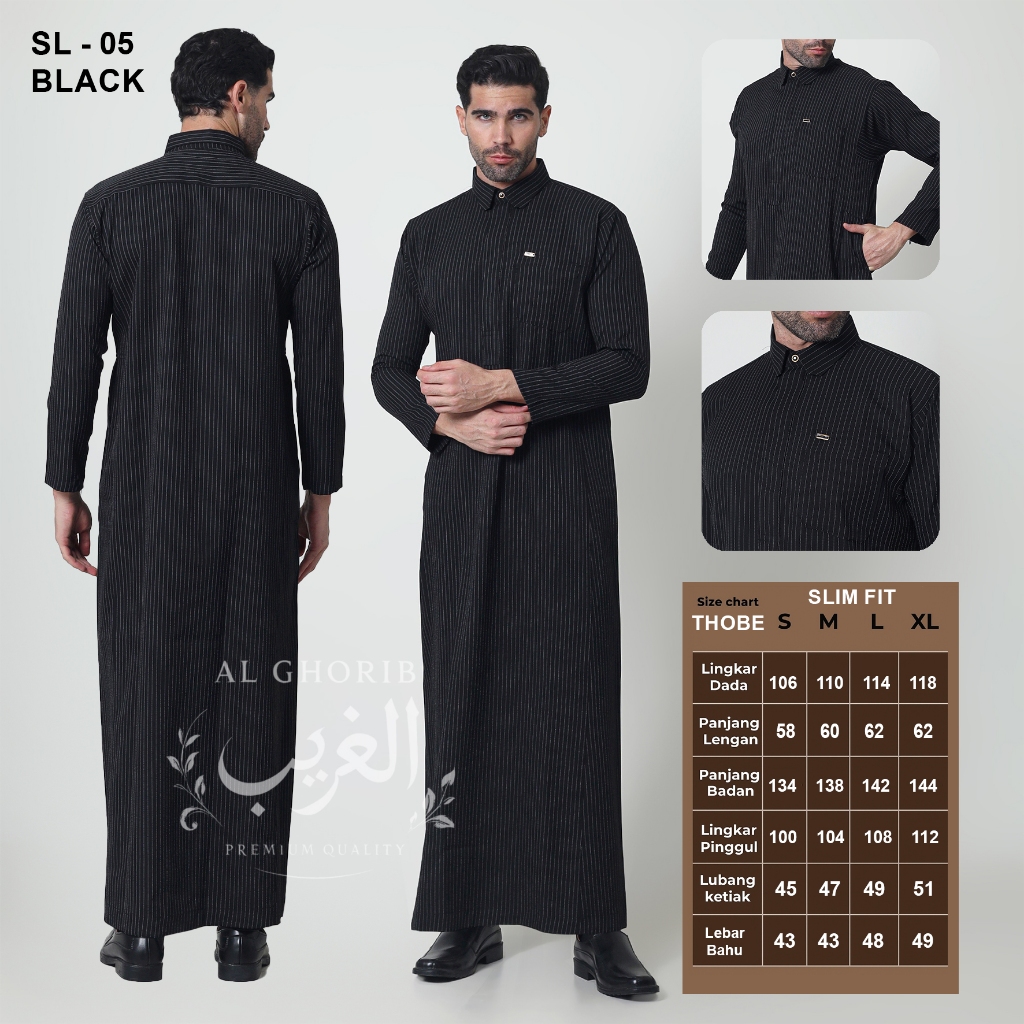 Alghorib KM 06 BLACK Thobe Gamis Pria Slim Premium Quality Elegant