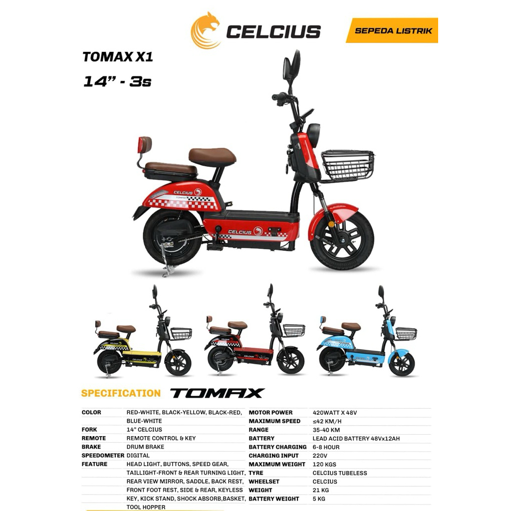 Sepeda Listrik e-bike elektrik Tomax x1